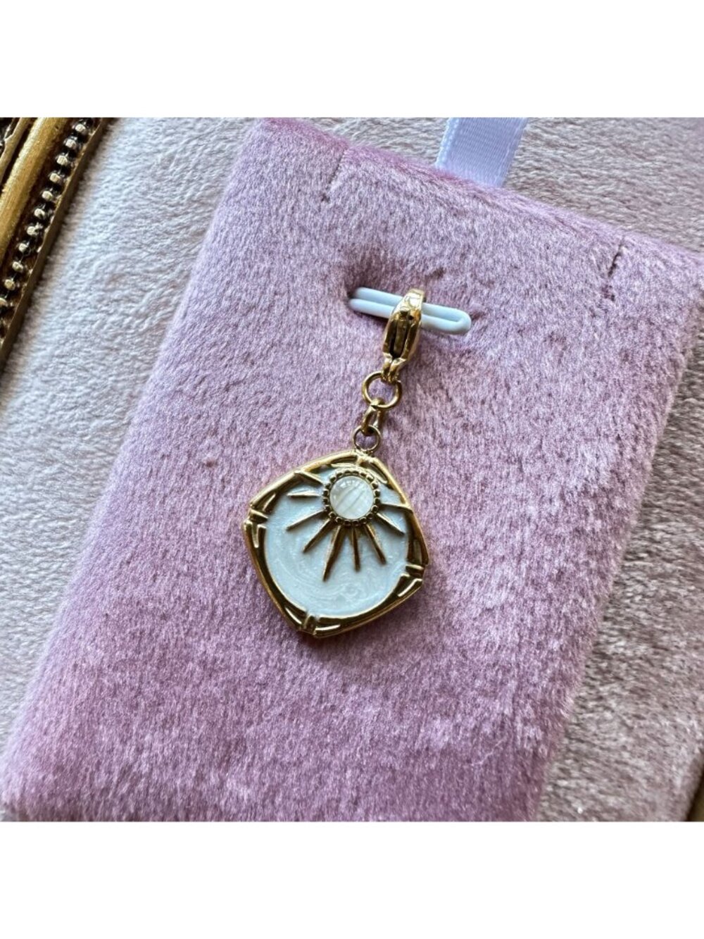 18k Gold PVD Stainless Steel Sunburst Charm Clip On Celestial Sun White Enamel - Picture 3 of 13